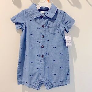 Boys Denim Button Onesie - Navy Blue Weiner Dog print - Carter’s Brand 12 months